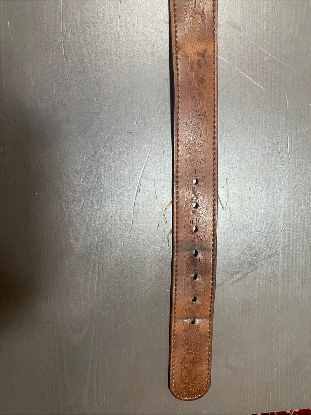 Ariat Western Tooled Leather Belt Brown Silver Filigree Buckle Size Medium 34 36